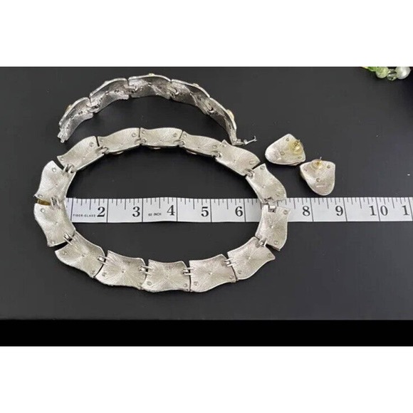 MORGAN TAYLOR Necklace Bracelet Earrings Signed Mixed Metals Jewelry Set Vtg A28 - Picture 4 of 5